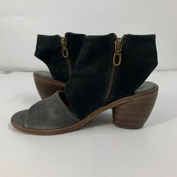 P. Monjo Women Suede Leather Side Zip Open Toe Heeled Sandals Size 8.5 - Picture 3 of 16